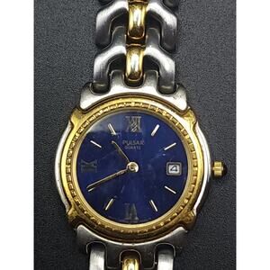 Pulsar Ladies Watch V789-0240 A4 Two-tone Royal Blue Dial Battery. 7.25" long
